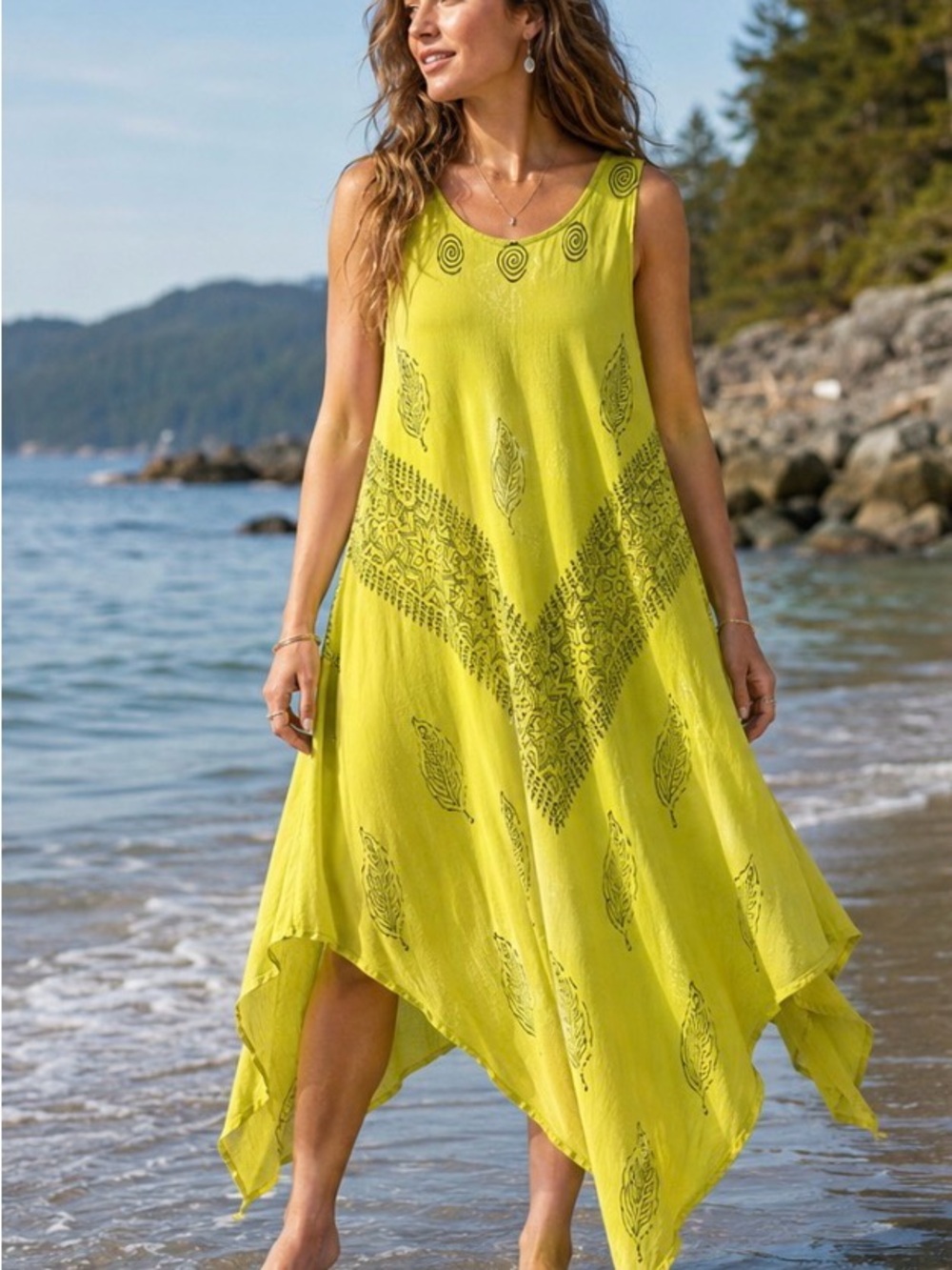 Title: Papa Vancouver Citron Green Rayon Handkerchief Hem Dress / Tunic
